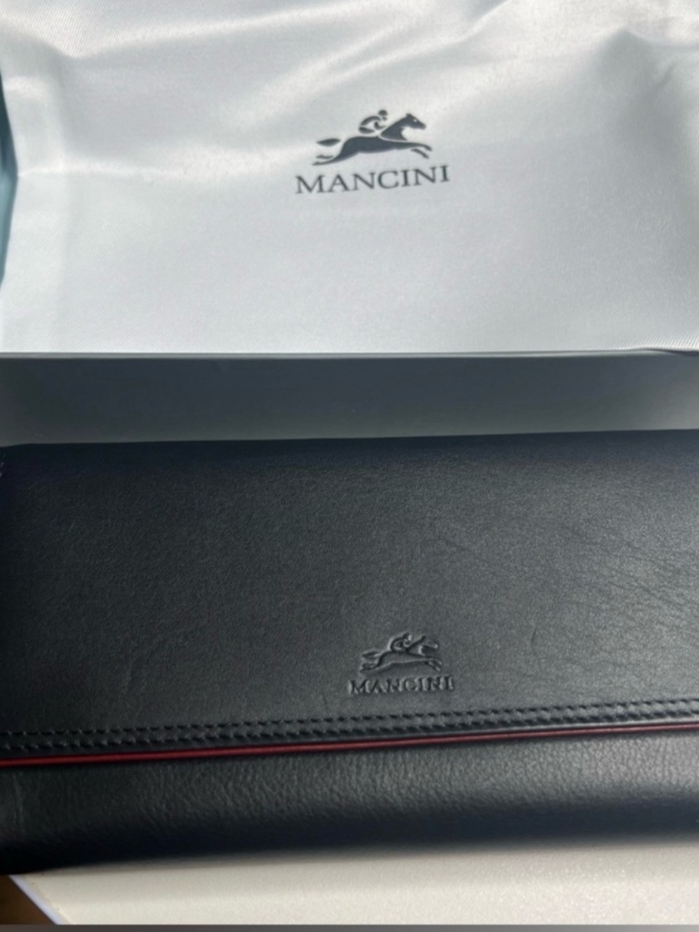 Black Leather Men's Wallet with Red Trim
